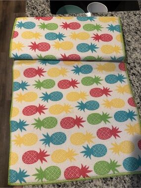 Pair of Pineapple Print Kitchen Drying Mats- Bright Multicolor